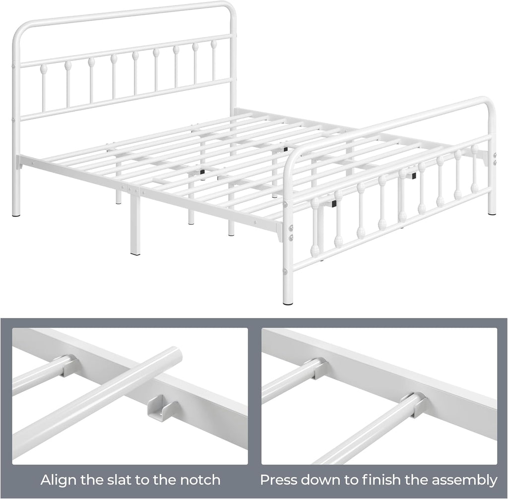 Yaheetech Classic Metal Platform Bed Frame Mattress Foundation with Victorian Style Iron-Art Headboard/Footboard/Under Bed Storage/No Box Spring Needed/King Size White