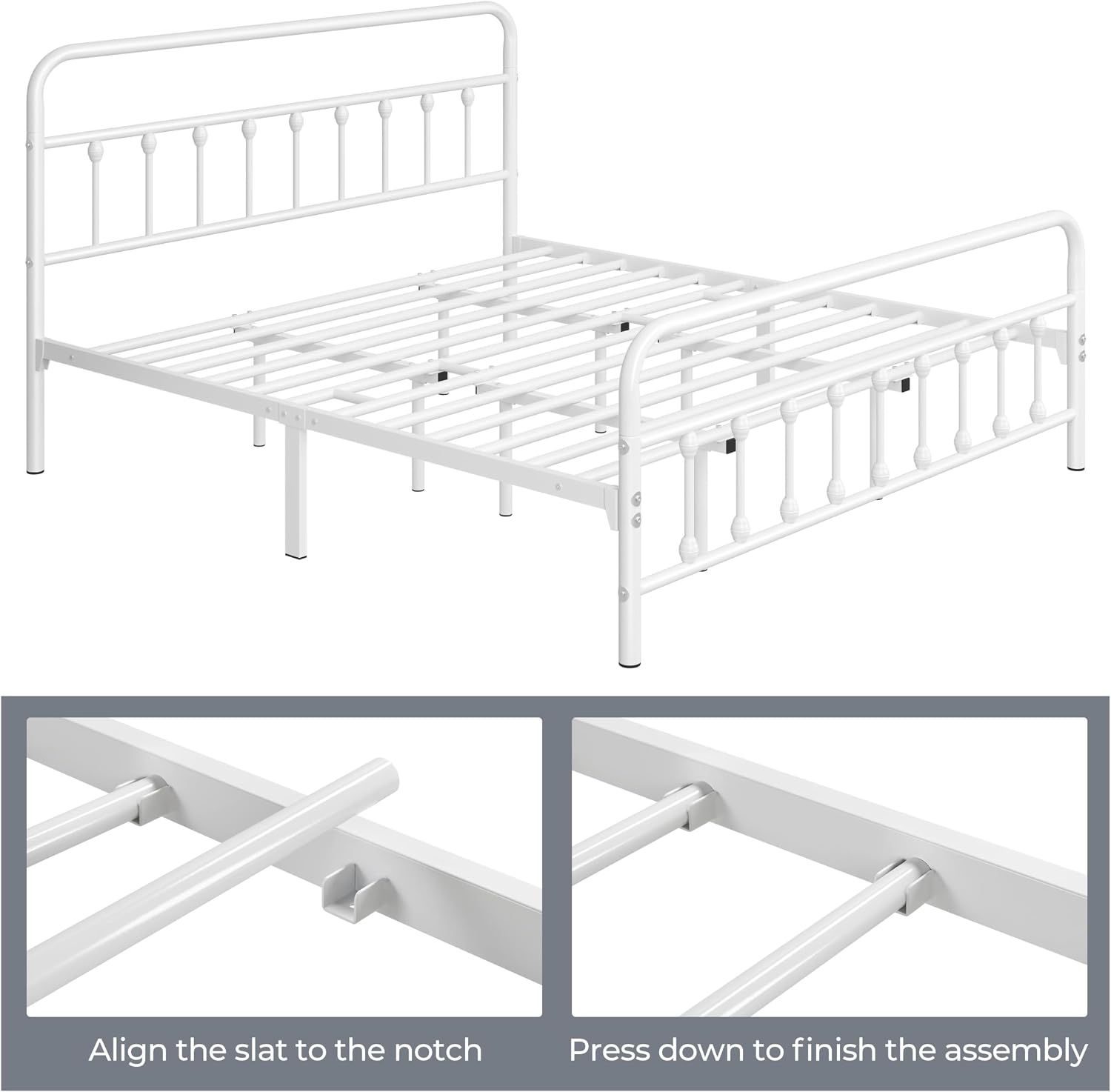 Yaheetech Classic Metal Platform Bed Frame Mattress Foundation with Victorian Style Iron-Art Headboard/Footboard/Under Bed Storage/No Box Spring Needed/King Size White