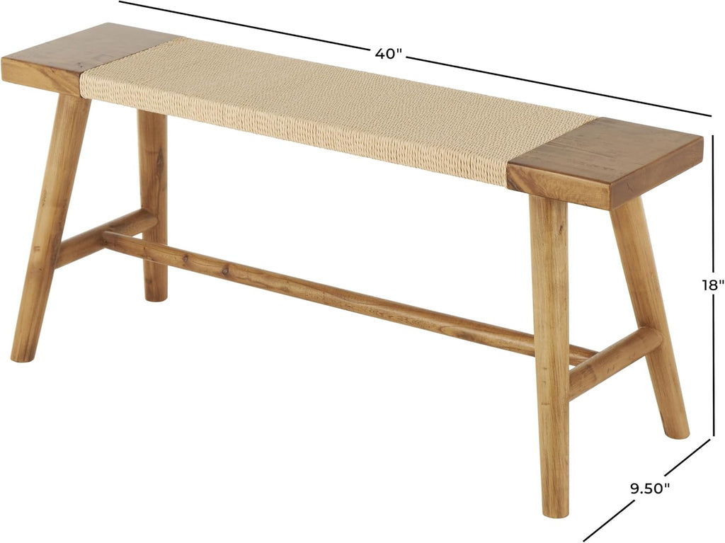 Deco 79 Wood Handmade Home Bench Traditional Entryway Bench with Rope Wrapped Seat, Bedroom Bench 40' x 10' x 18', Brown