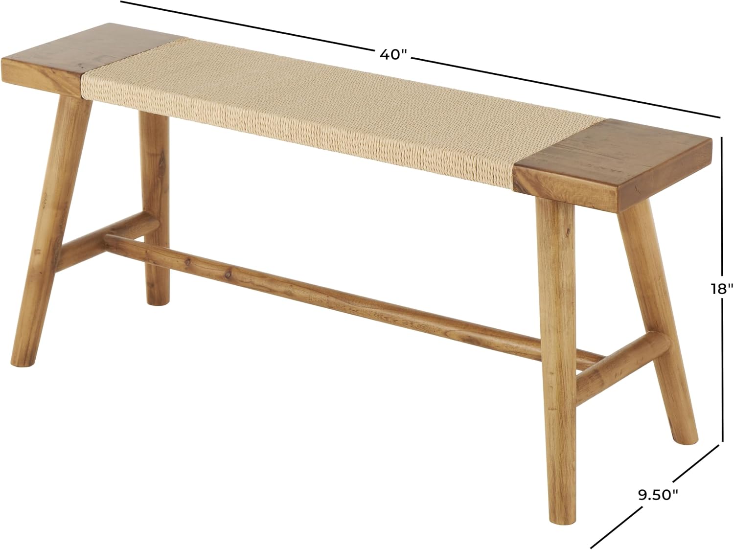 Deco 79 Wood Handmade Home Bench Traditional Entryway Bench with Rope Wrapped Seat, Bedroom Bench 40' x 10' x 18', Brown