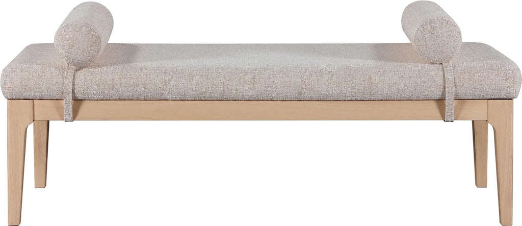 Meridian Furniture 22072Beige Priscilla Collection Art Deco Bench with Rich Linen Textured Interwoven Polyester Fabric, Light Brown and Cream Weave, Finished Solid Wood, 52' W x 22' D x 23.5' H, Beige