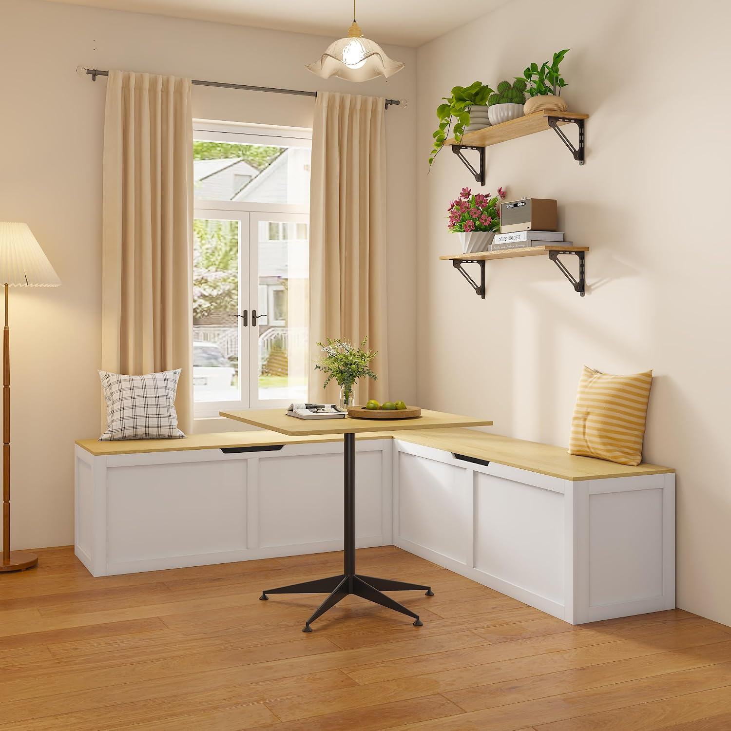 Space-Saving Right-Angle Storage Bench with Extra-Large Compartment – Easy Assembly Corner Seating Banquette for Dining & Living Room