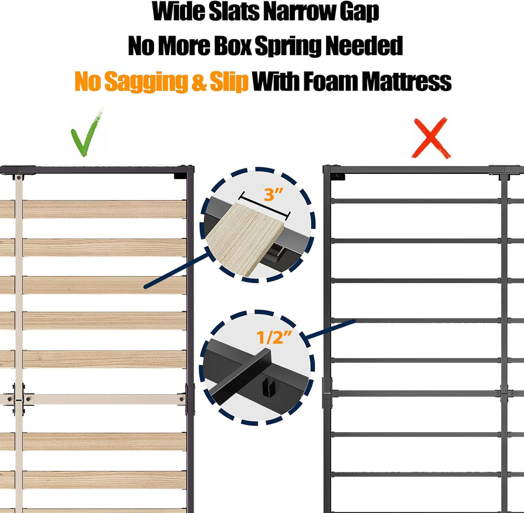 ZIYOO California King Bed Frame 16 inch Tall, 3 Inches Wide Wood Slats with 3500 Pounds Support, No Box Spring Needed for Foam Mattress, Underbed Storage Space, Easy Assembly, Noise Free