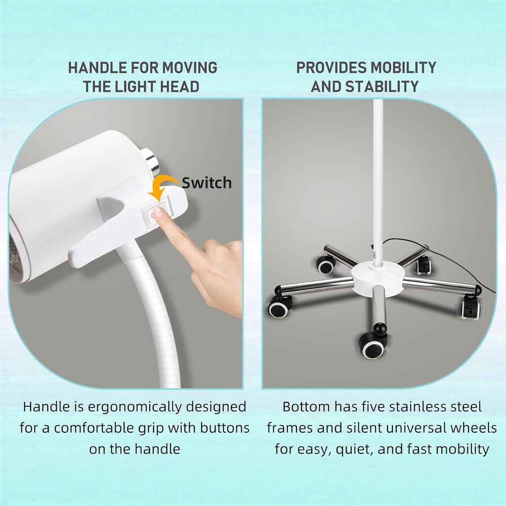 12W LED Medical Examination Light,Mobile Exam Lamp with Stainless Steel 5-Leg Base
