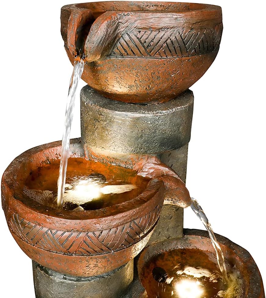 Outdoor Garden Water Fountain-Indoor Polyresin Waterfall Floor-Standing Fountains with LED Lights for Garden, Patio, Deck, Porch, Yard Art Decor (39.7inch)