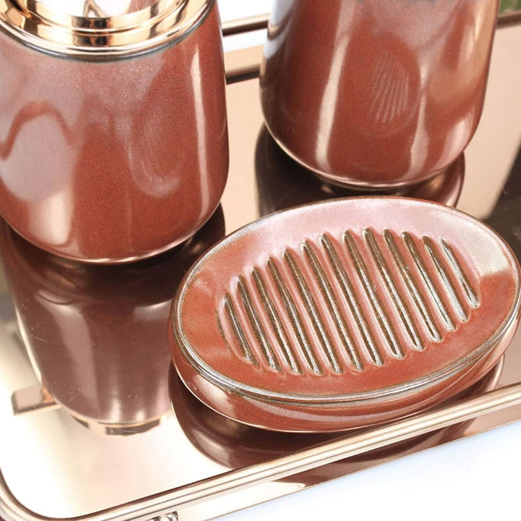 Vanity Bathroom Decor, Bathroom Accessories Set Bath Ensemble Set Vintage Ceramics Wash Set Creative Bathroom Kit for Gift Housewarming Gift(Brown,4 Piece Set)