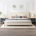 Furnihome King Size Bed Frame, Modern Sherpa Upholstered Bed Frame King with Adjustable Headboard, Wooden Slats Support Platform, No Box Spring Needed,Easy Assembly,Cream