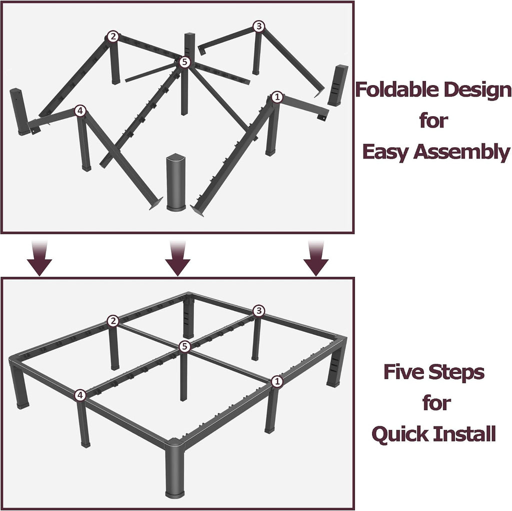 Bilily 10 Inch Low Bed Frame King with Round Corner Legs,3500 LBS Heavy Duty Low Profile King Size Bed Frame Metal Platform, No Box Spring Needed, Easy Assembly, Noise-free, Headboard Compatible,Black