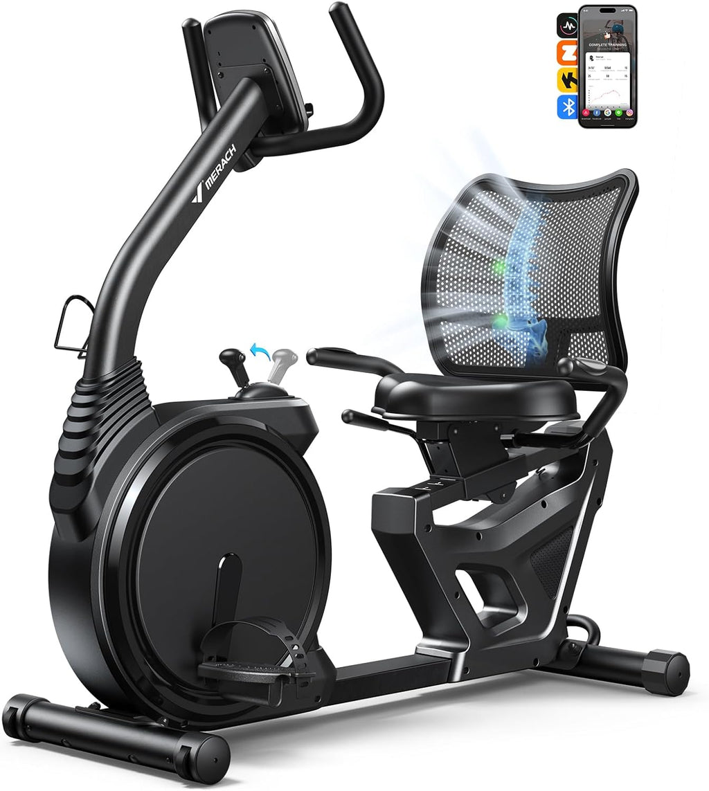 MERACH Recumbent Exercise Bikes for home, Light Commercial High-end Recumbent Bike for Seniors Adults, Magnetic Recumbent Exercise Bike with Smart Bluetooth and Exclusive App, LCD, Heart Rate Handle