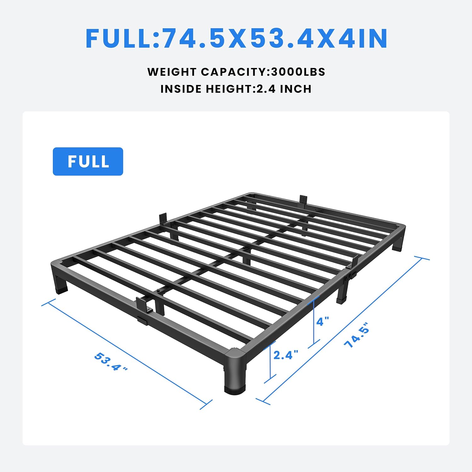 MAF 4 Inch Full Size Metal Platform Bed Frame with Round Corner Legs, 3000 LBS Heavy Duty Steel Slats Support, Noise Free, No Box Spring Needed, Easy Assembly