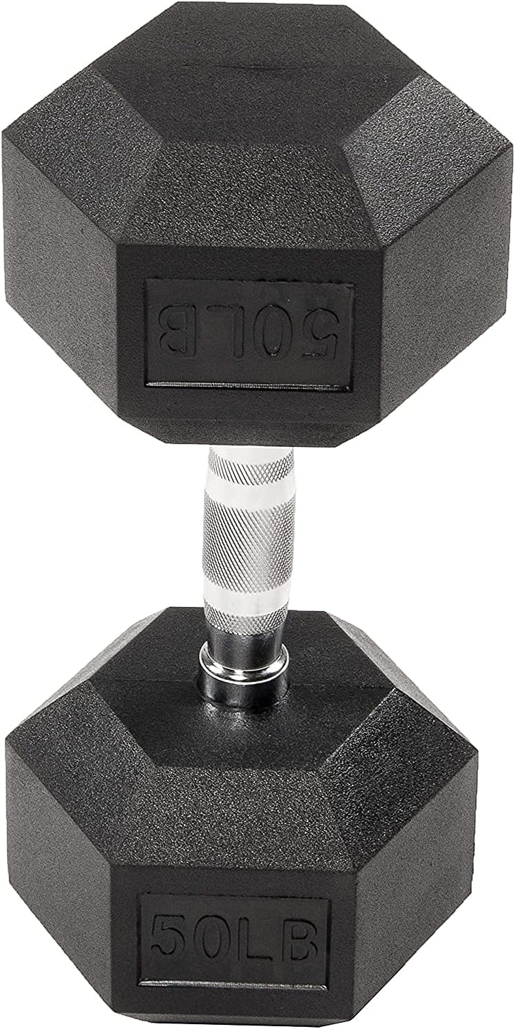 Fitvids Rubber Encased Exercise & Fitness Hex Dumbbell, Hand Weights with Anti-Slip Metal Handle for Home Gym, Multiple Sizes