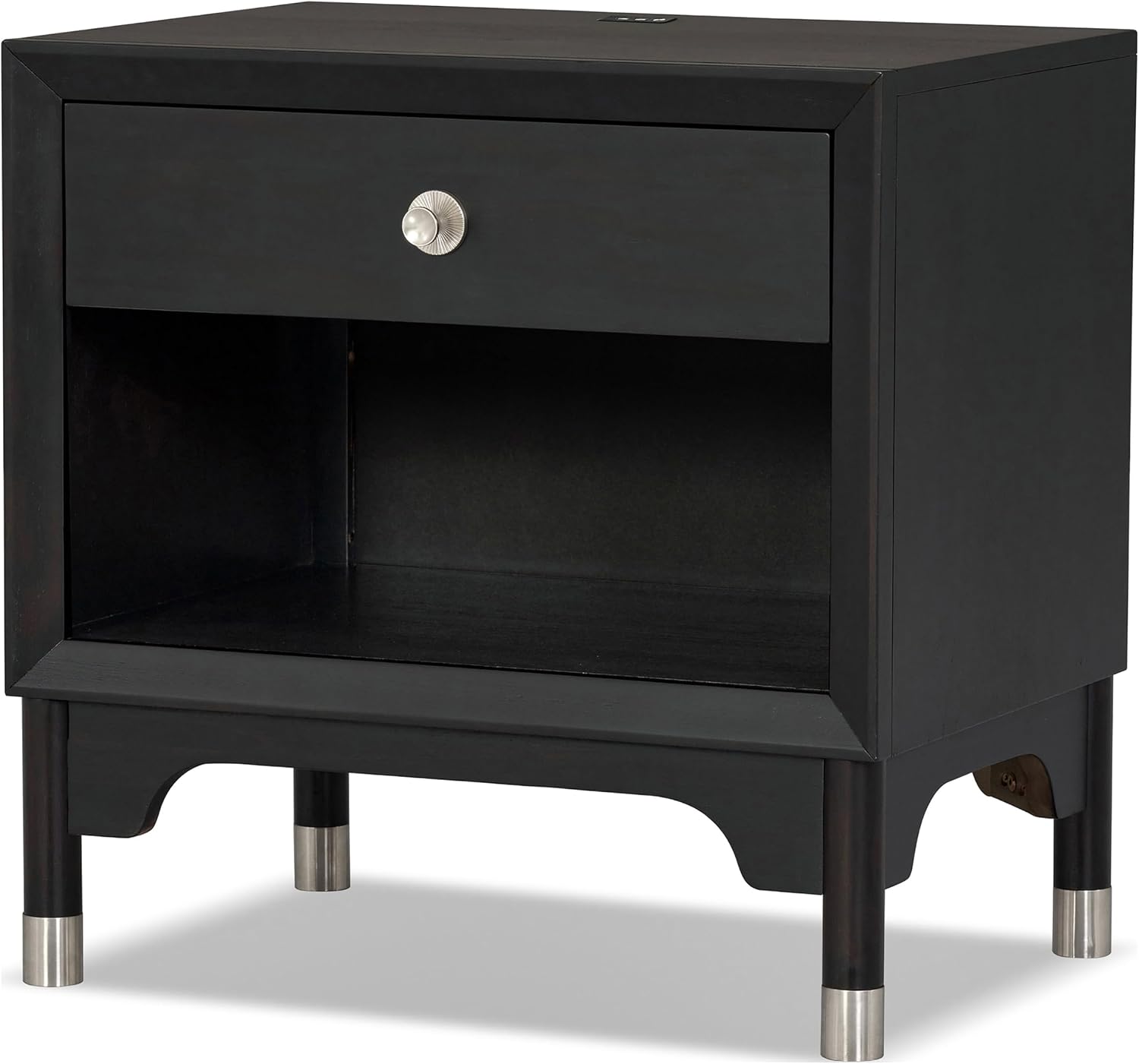 Furniture of America Forma Modern Solid Wood 2-Piece Bedroom Set with Storage Bed with LED Reading Lights, Ball-Bearing Glide, USB Charging Ports on Nightstands, No Box Spring Needed, King, Black