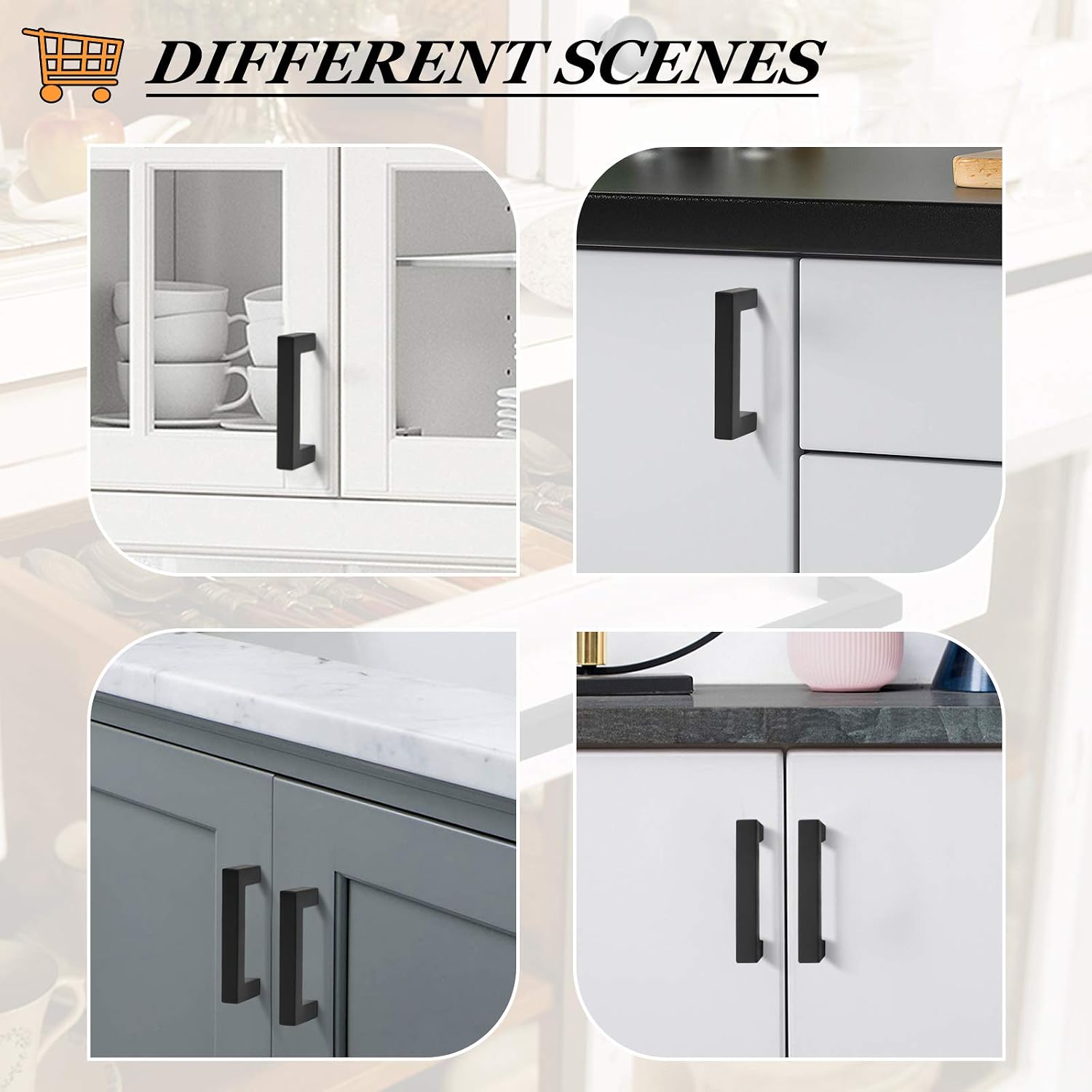 Probrico 100 Pack 3' Hole Centers Cabinet Pulls Black Drawer Handles - Kitchen Cabinet Handles Modern Suqare Bar Pulls Stainless Steel Cabinet Hardware for Dresser Bathroom Bedroom Laundry