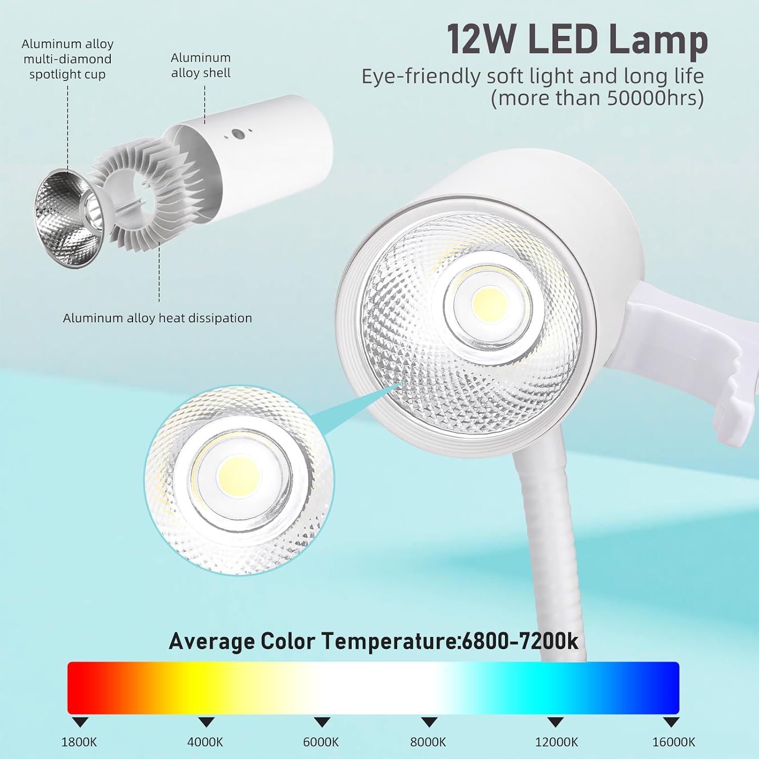 12W LED Medical Examination Light,Mobile Exam Lamp with Stainless Steel 5-Leg Base