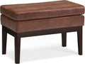 SIMPLIHOME Carlson Small Ottoman Bench - 27 inch Wide Upholstered Woven Fabric Rectangle Ottoman in Distressed Saddle Brown, Mid Century Modern Bench for Bedroom or Living Room with Padded Seat
