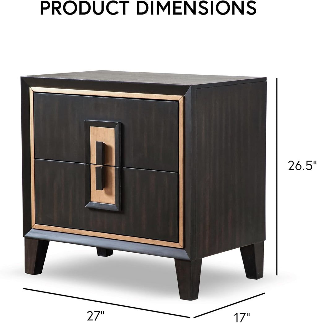 Furniture of America Samuel Modern Solid Wood 3-Piece Bedroom Collection Bed Frame and 2-Drawer Nightstands Set of 2, Box Spring Required, Espresso, Queen