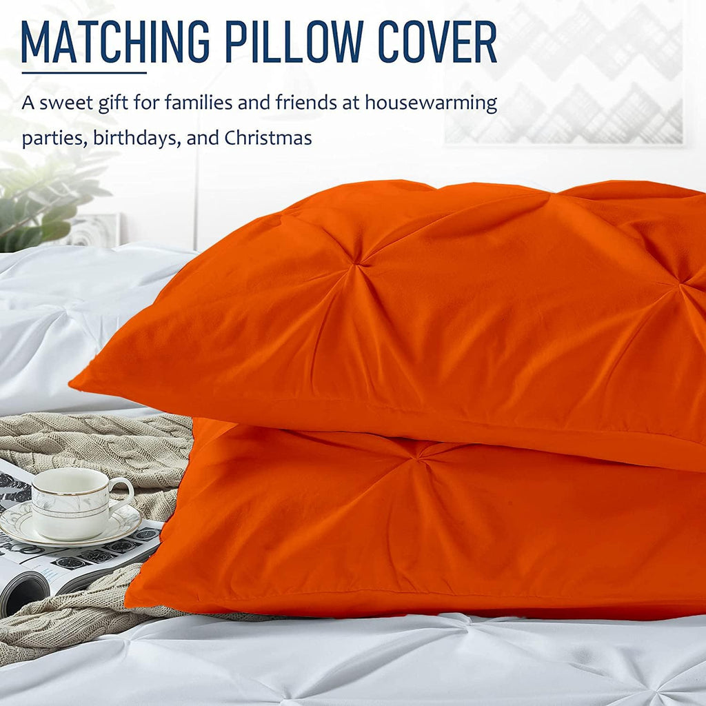 Crown Collection Luxuriate Hotel 1000-TC Hypoallergenic Ultra Soft Design 100% Egyptian Cotton Super King Plus 120X120 Orange Solid Pinch Pleated Duvet Cover with Zipper Colser & 2pcs Pillow Case Set
