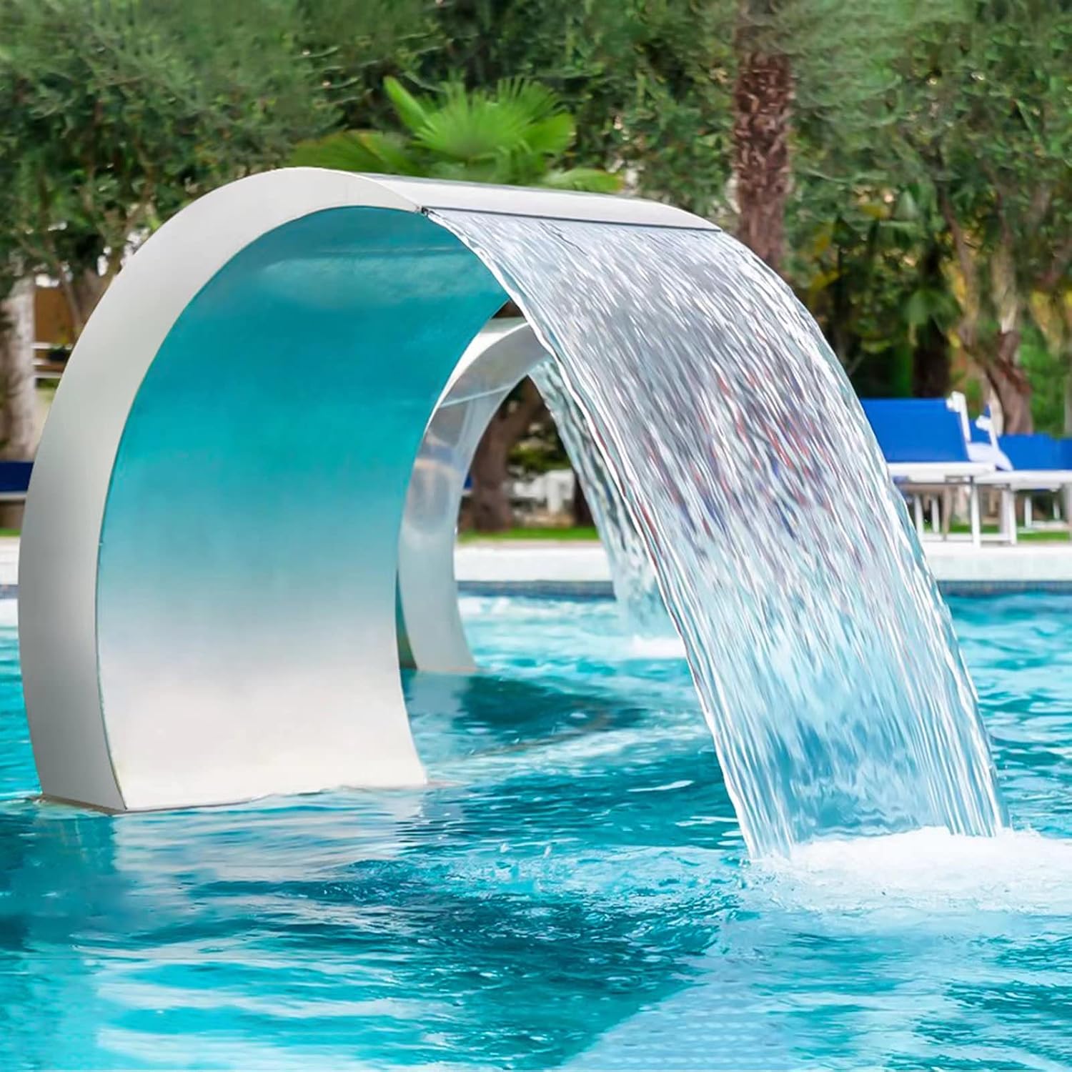 Stainless Steel 304 Pool Fountain Silver Color for Ground Pools Garden Outdoor Waterfalls Sheer Descent Pond Water Feature-23.6' Height