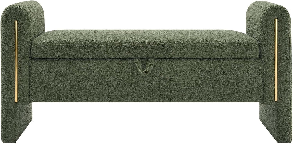 JIJIWANG Modern Bed End Bench with Arms and Storage, Upholstered Bed Bench Entryway Bench Ottoman Comfy Window Vanity Bench Footstool for Living Room,Bedroom,Olive Green
