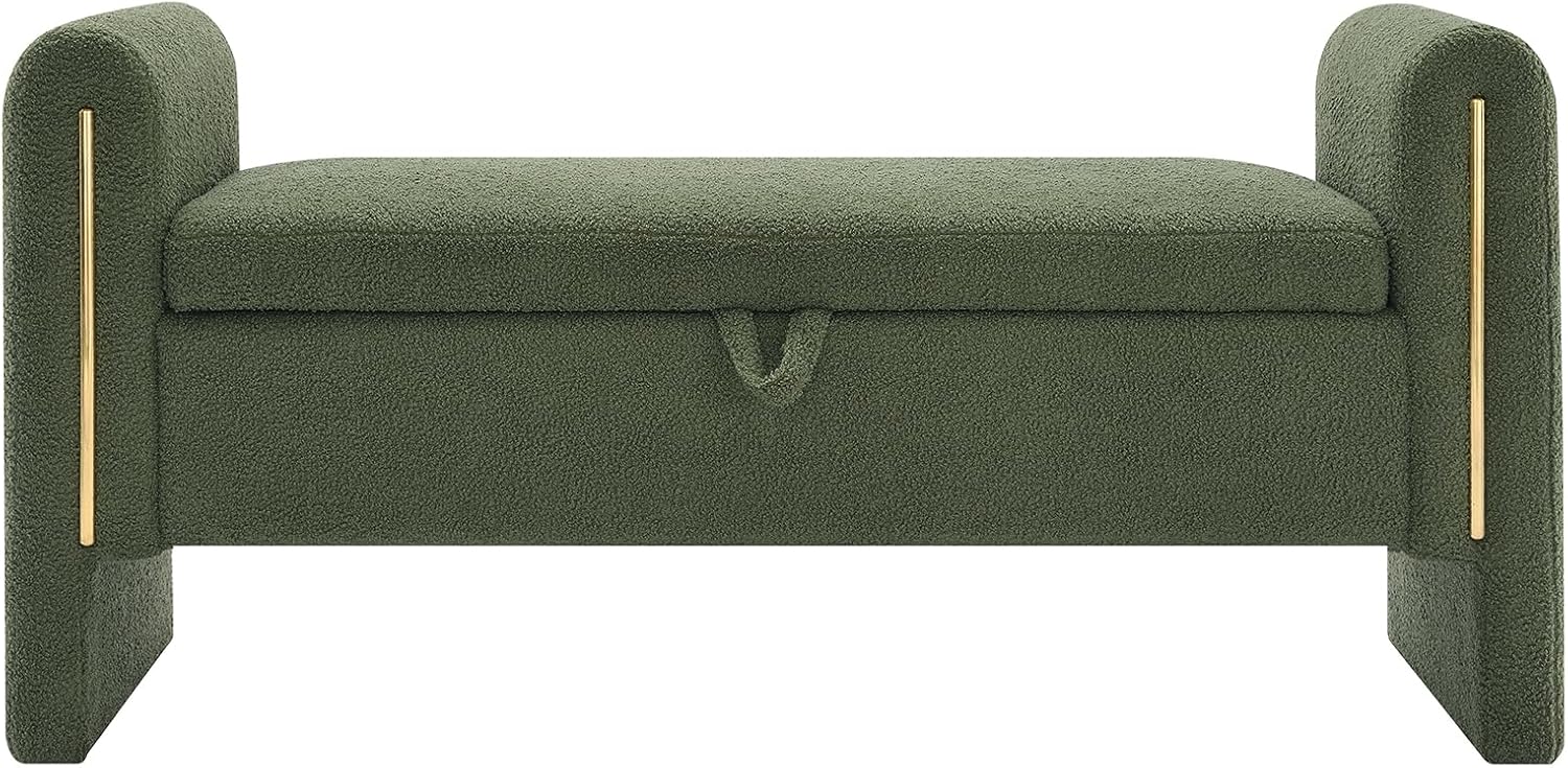 JIJIWANG Modern Bed End Bench with Arms and Storage, Upholstered Bed Bench Entryway Bench Ottoman Comfy Window Vanity Bench Footstool for Living Room,Bedroom,Olive Green