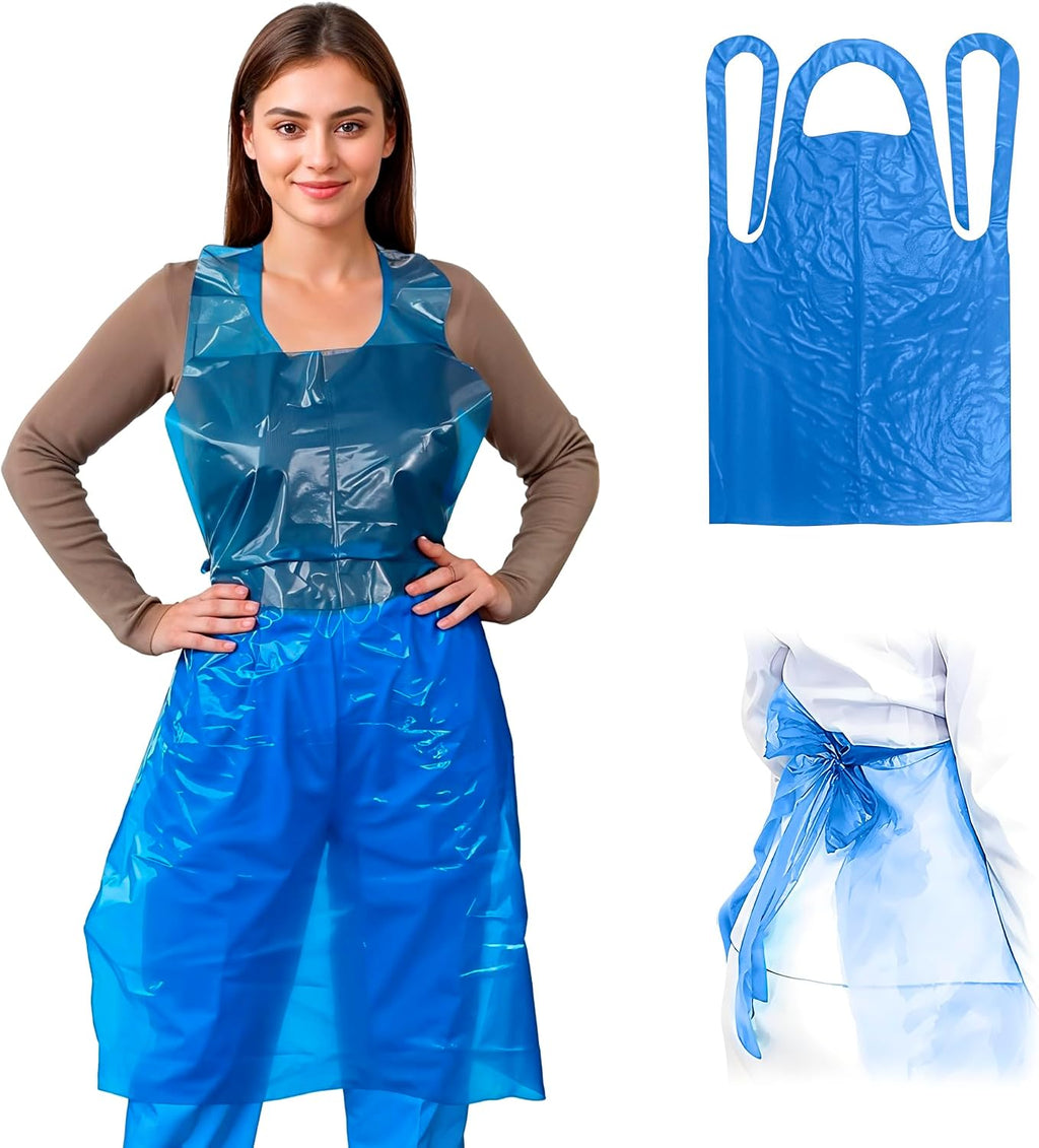 EZGOODZ Disposable Plastic Aprons for Adults 28 x 46 Inch, Pack of 1000 Blue, Waterproof Lightweight 1.0 Mil for Painting, Food Service, Cleaning