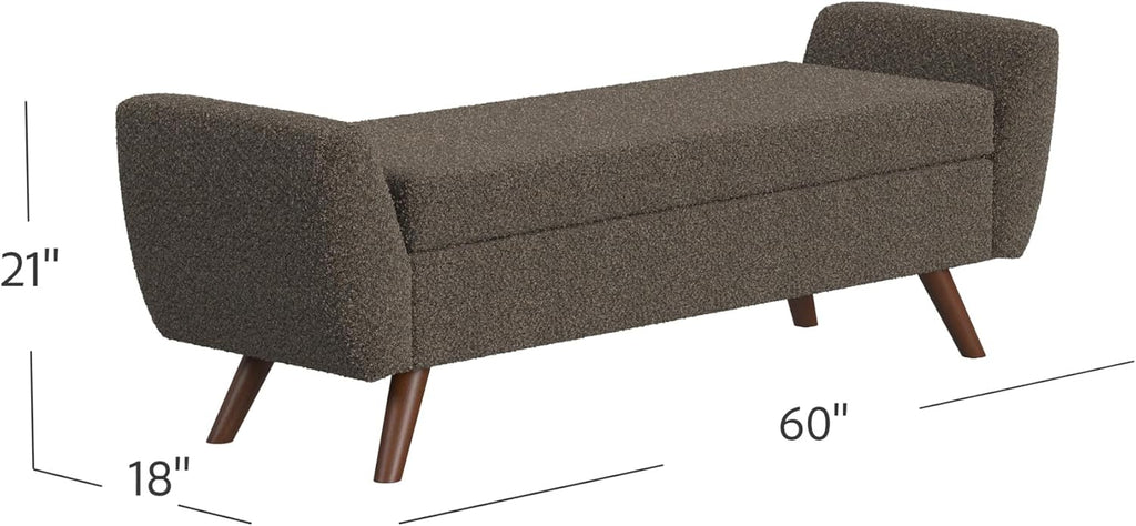 HomePop Modern Storage Bench with Wood Legs |Homepop Home Décor|Bench with Storage for Living Room & Bedroom - Dark Brown Boucle
