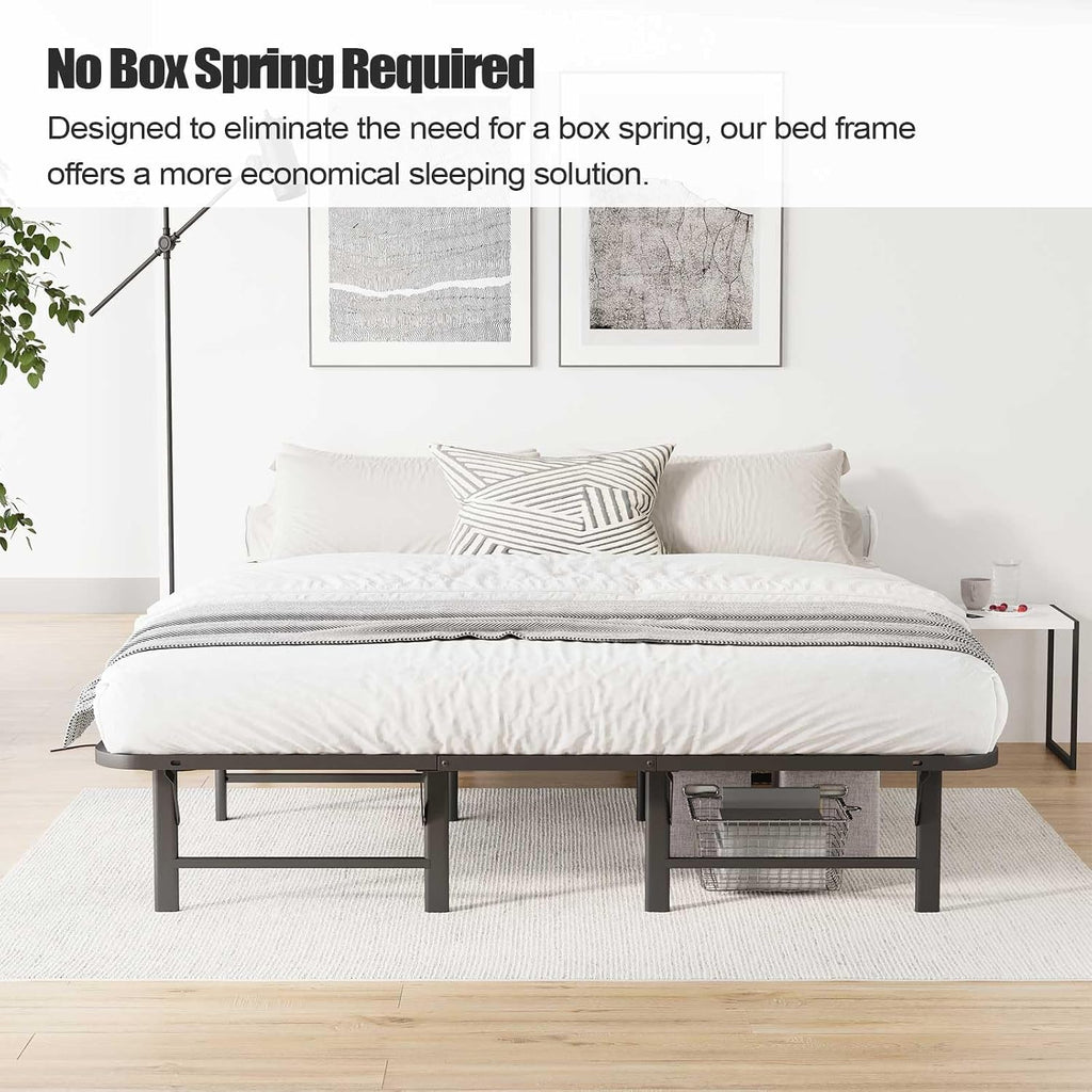 ZIYOO Heavy Duty California King Folding Bed Frames 16' High Mattress Foundation, Metal Platform Cal King Bed Frame, No Box Spring Needed, Easy Assembly, Noise Free-Black