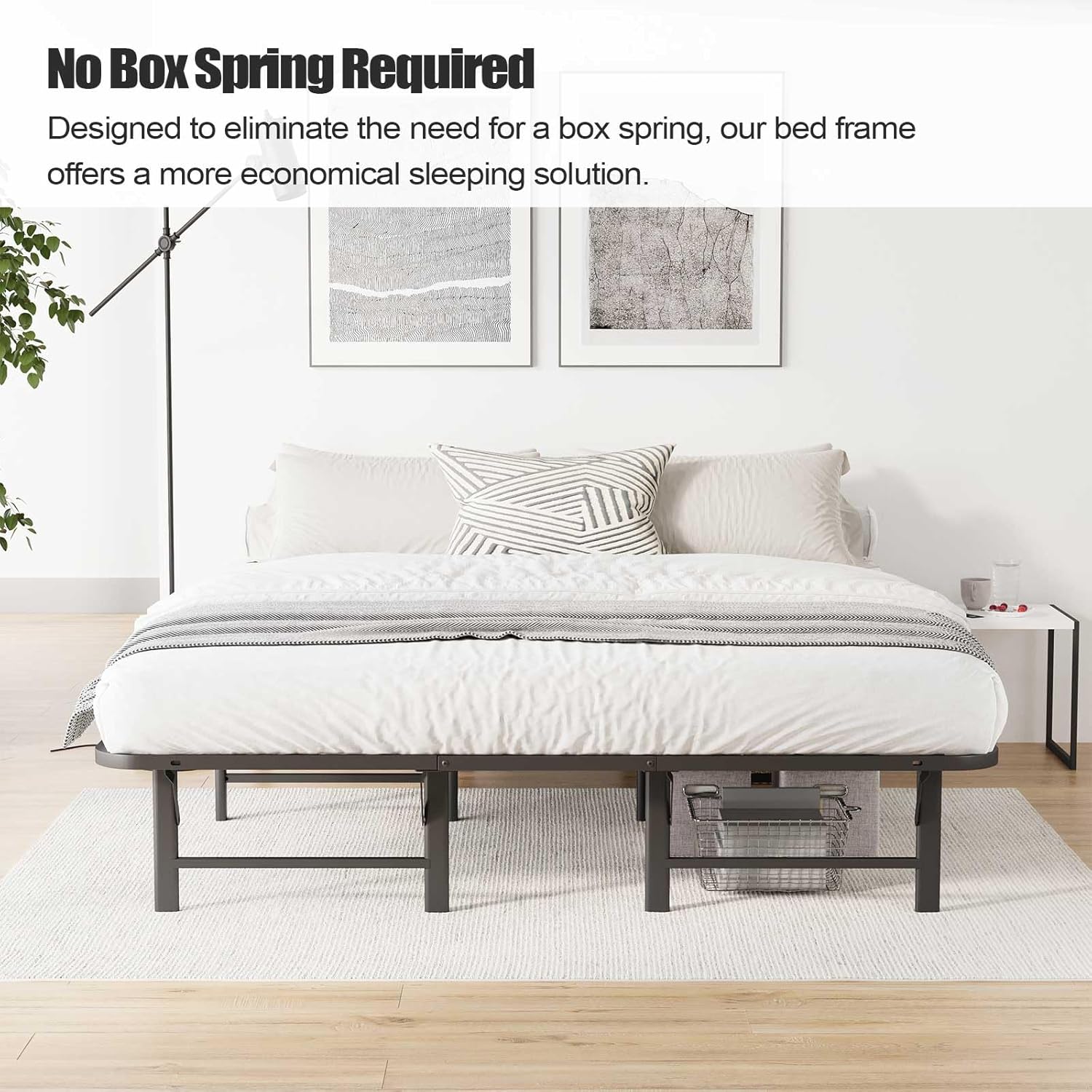 ZIYOO Heavy Duty Folding Bed Frame Queen Size, 16' High Sturdy Steel Slats Support for Mattress, Metal Platform Bed Frame Queen Size, No Box Spring Needed, Quick Assembly, Noise Free, Black