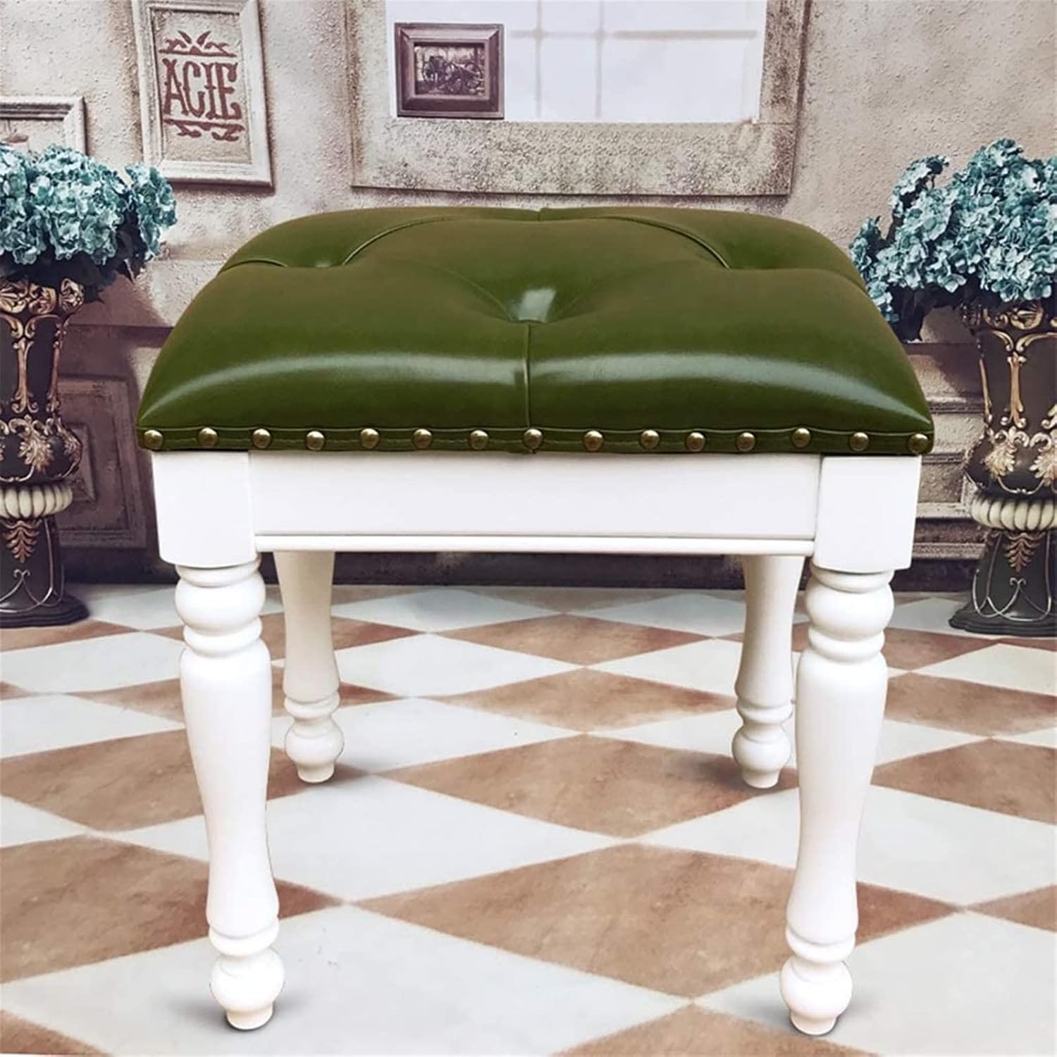 Vanity Stool, Vintage Makeup Stool Footstool Benches Vanity Home Vanity Stool Bedroom Vanity Bench Porch Shoe Changing Stool Piano Stool Small Dining Stool ( Color : Green , Size : 40x30x45cm )