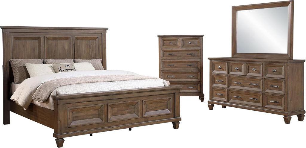 New Classic Furniture Mariana 4-Piece Wood Cal King Bedroom Set with Chest, Vintage Mocha