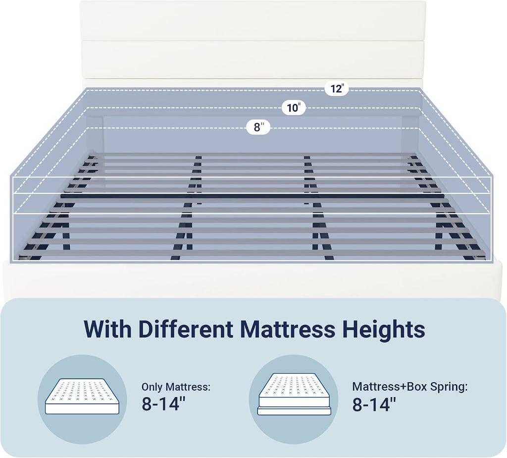 Allewie King Size Platform Bed Frame with Velvet Upholstered Headboard and Wooden Slats Support, Fully Upholstered Mattress Foundation/No Box Spring Needed/Easy Assembly, White