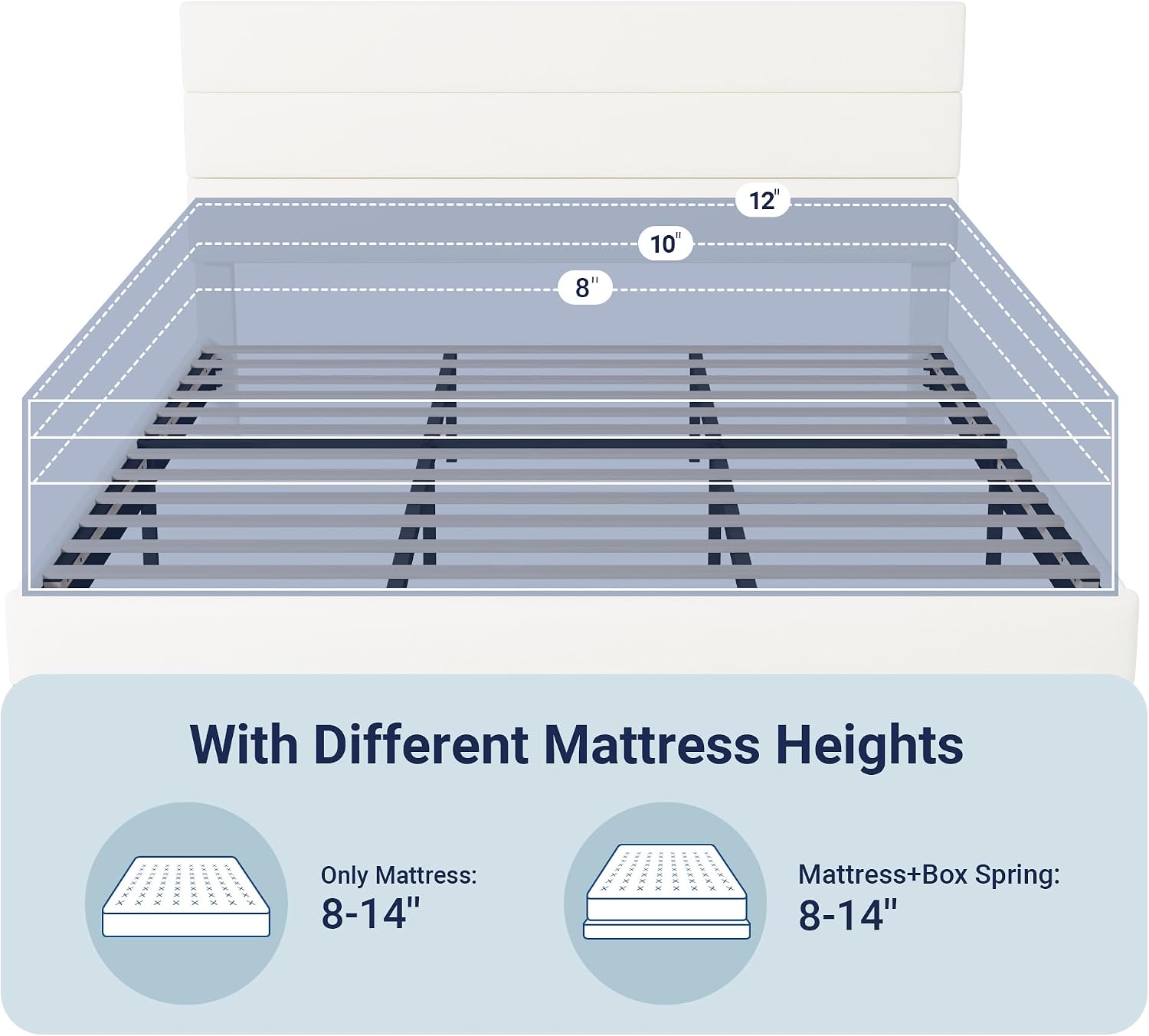 Allewie King Size Platform Bed Frame with Velvet Upholstered Headboard and Wooden Slats Support, Fully Upholstered Mattress Foundation/No Box Spring Needed/Easy Assembly, White