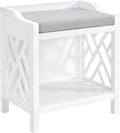 Coventry Bench with Cushion - Pine Wood Bench for Entryway or Bathroom Storage - Use as Shoe Rack, Vanity Chair and More (White)