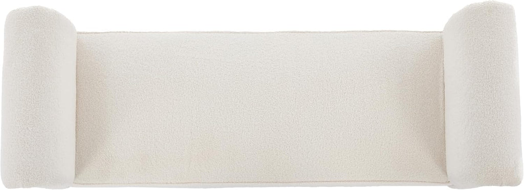 Merax 59' Upholstered Teddy Bench with Rolled Arms, End of Bed Bench with Cushion & Solid Wood Legs for Bedroom, Living Room, Entryway, White