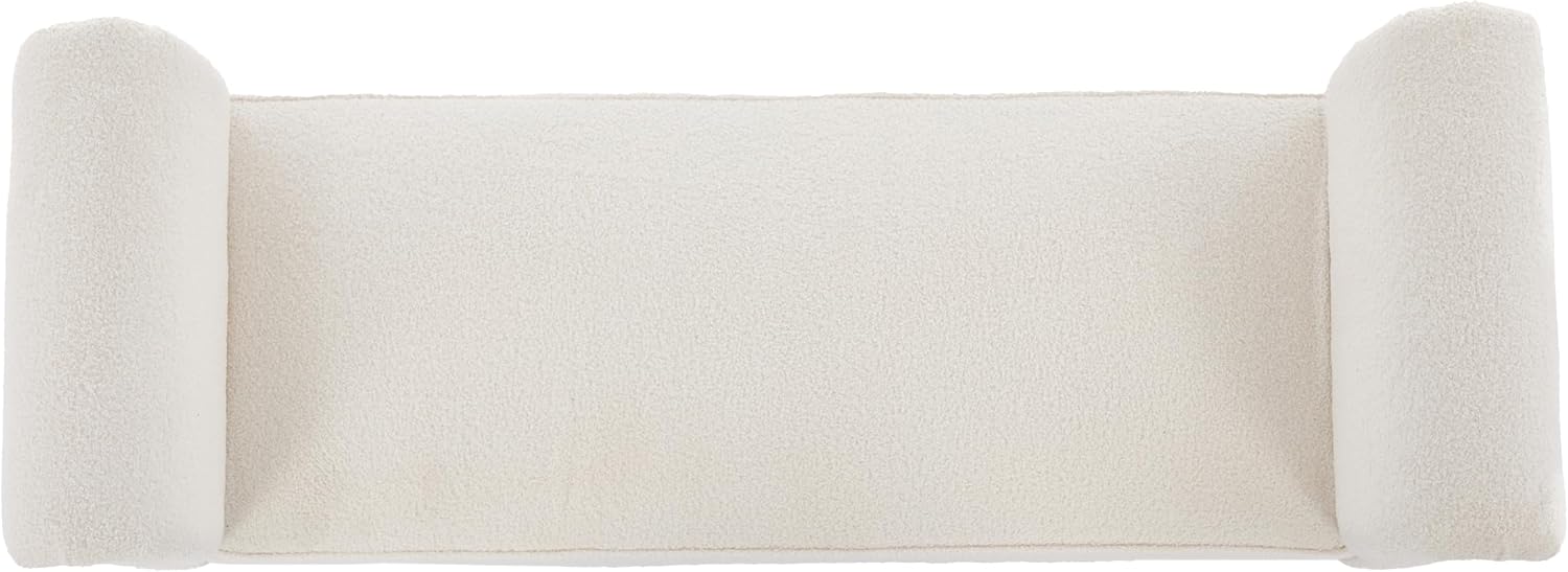 Merax 59' Upholstered Teddy Bench with Rolled Arms, End of Bed Bench with Cushion & Solid Wood Legs for Bedroom, Living Room, Entryway, White