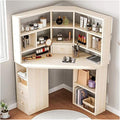 Luxury Dressing Vanity Table w/Stool for Bedroom, Corner Vanity Table, Solid Wood Dressing Table, Large Storage Organizer and Open Compartment, with Shelf Holder(D)