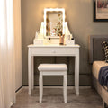 CHARMAID Makeup Vanity Desk with Lighted Mirror, 3 Color Lighting Modes, Adjustable Brightness, 3 Drawers, Removable Dividers, Bedroom Dressing Table Vanity Set with Stool for Girls Gift (White)