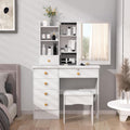 Vanity Desk with Mirror, Teen Girls White Makeup Vanity Table, Dresser with mirror, Bedroom Vanity Set with 6 Spacious Drawers ,Shelves Dressing Desk for Bedroom Dressing Room, Vanity Benches (White)