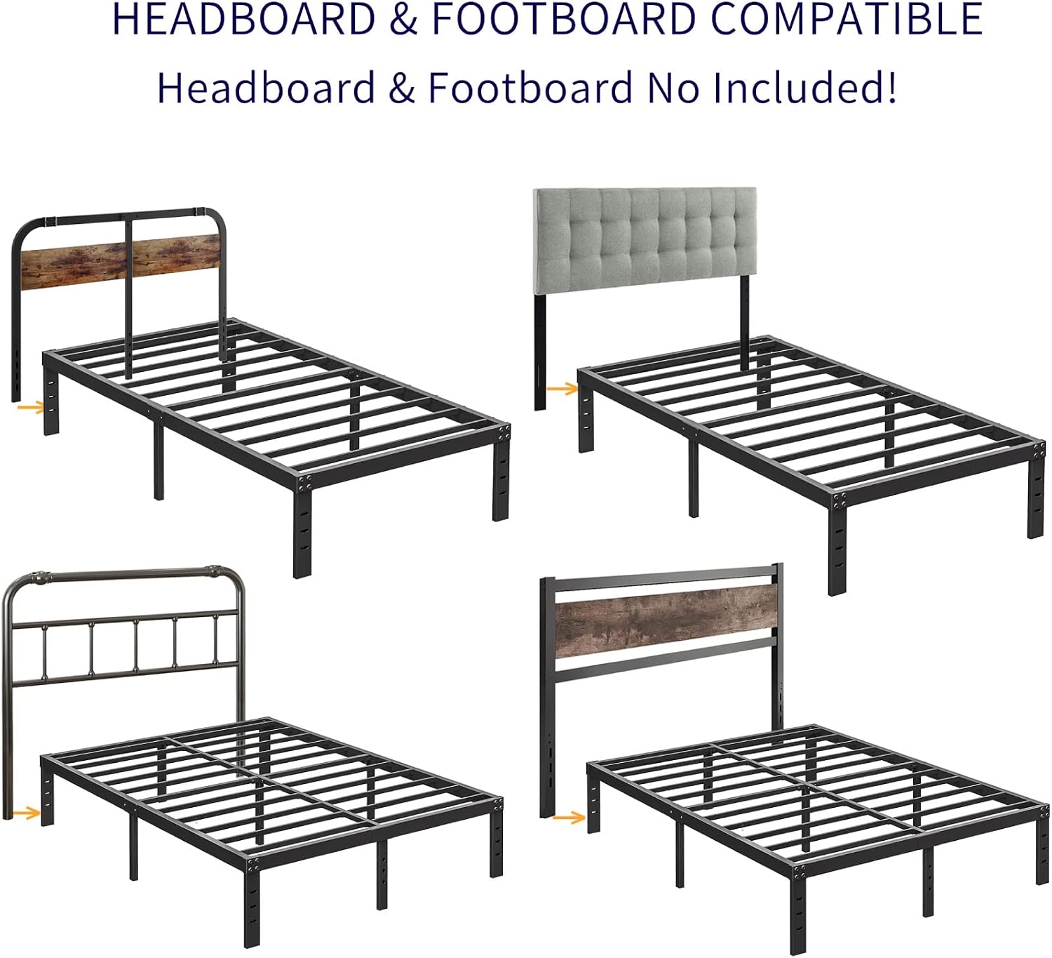 18 Inch High California King Bed Frames No Box Spring Needed, Tall Heavy Duty Metal Platform Cal King Bed Frame for Heavy People with Steel Slat, Easy Assembly, Noise Free, Black
