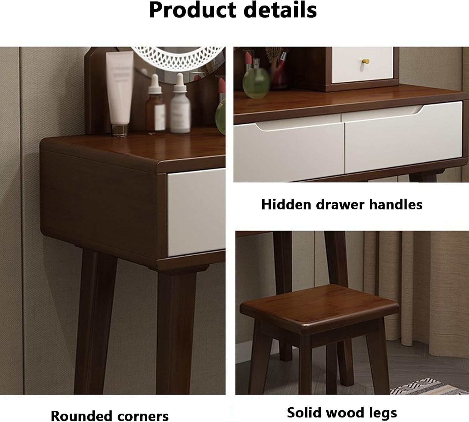 Small Vanity Desk Vanity Desk with Lights Vanity Desk with Mirror and Lights Multi-Capacity Storage Space Light-Filling Makeup Mirror Rounded Corners for Storage Suitable,B-80 * 45 * 75 cm