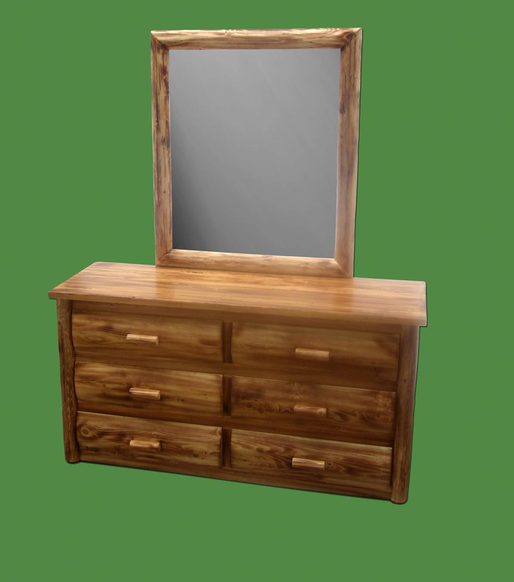 Log Bedroom Set - 5pc Torched Cedar/Amish Handcrafted / 100% Solid Wood/Dovetail/Double Log Side Rail Bed/King Size