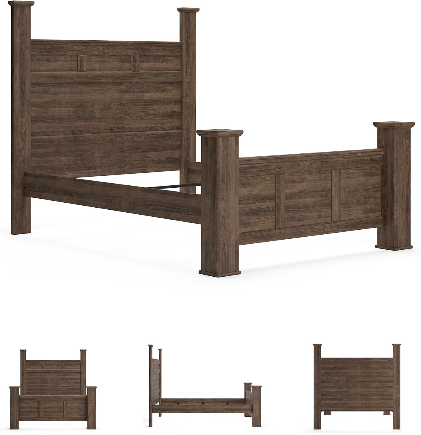 Signature Design by Ashley Juararo Casual Queen Poster Bed with Metal Slats, Foundation or Box Spring Needed, Dark Brown