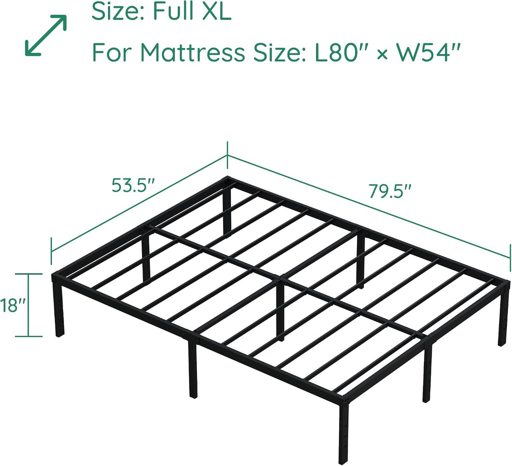 DiaOutro 18 Inch Full XL Bed Frame Heavy Duty Metal Platform No Box Spring Needed, Maximum Storage, Easy Assembly, Noise Free, Black