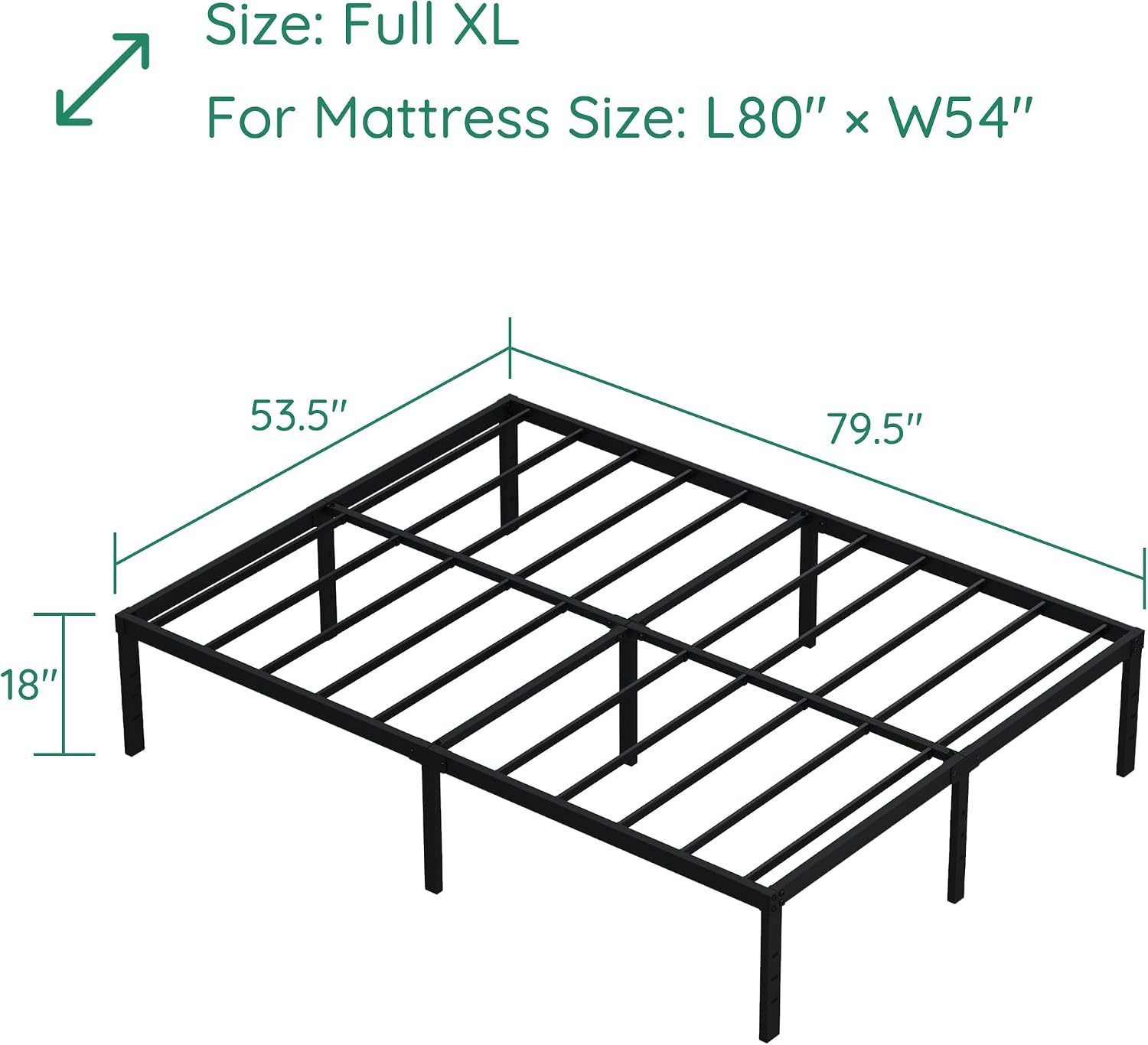 DiaOutro 18 Inch Full XL Bed Frame Heavy Duty Metal Platform No Box Spring Needed, Maximum Storage, Easy Assembly, Noise Free, Black