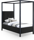 Meridian Furniture KellyBlack-T Kelly Collection Modern | Contemporary Twin Bed with Rich Black Boucle Fabric, Matte Black Iron Metal Frame Canopy, 41' W x 80' D x 77' H, Black, Twin