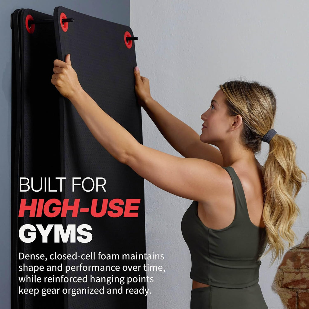 SPRI Hanging Bulk Fitness Mats, 15mm, 56' x 23' Black, 6 Pack, Closed-Cell Foam Bulk Yoga Mats for Gyms