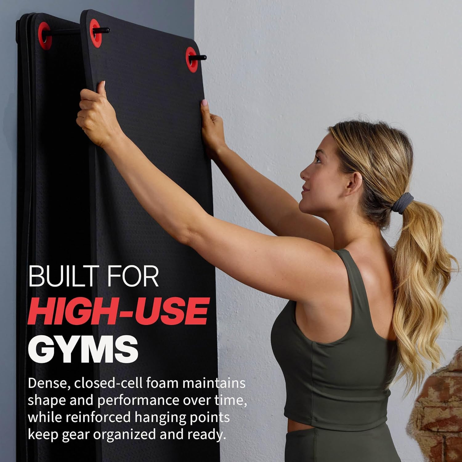SPRI Hanging Bulk Fitness Mats, 15mm, 56' x 23' Black, 6 Pack, Closed-Cell Foam Bulk Yoga Mats for Gyms