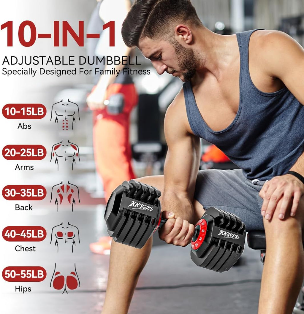 Adjustable Dumbbell Set of 2, 110lbs/50lbs Free Weights Dumbbell Set, 5-in-1/10-in-1 Quick-Lock Hand Weights, 25lbs/55lbs Pair with Anti-Slip Texture Handle, Weight Set For Home Gym Suit both Men and Women