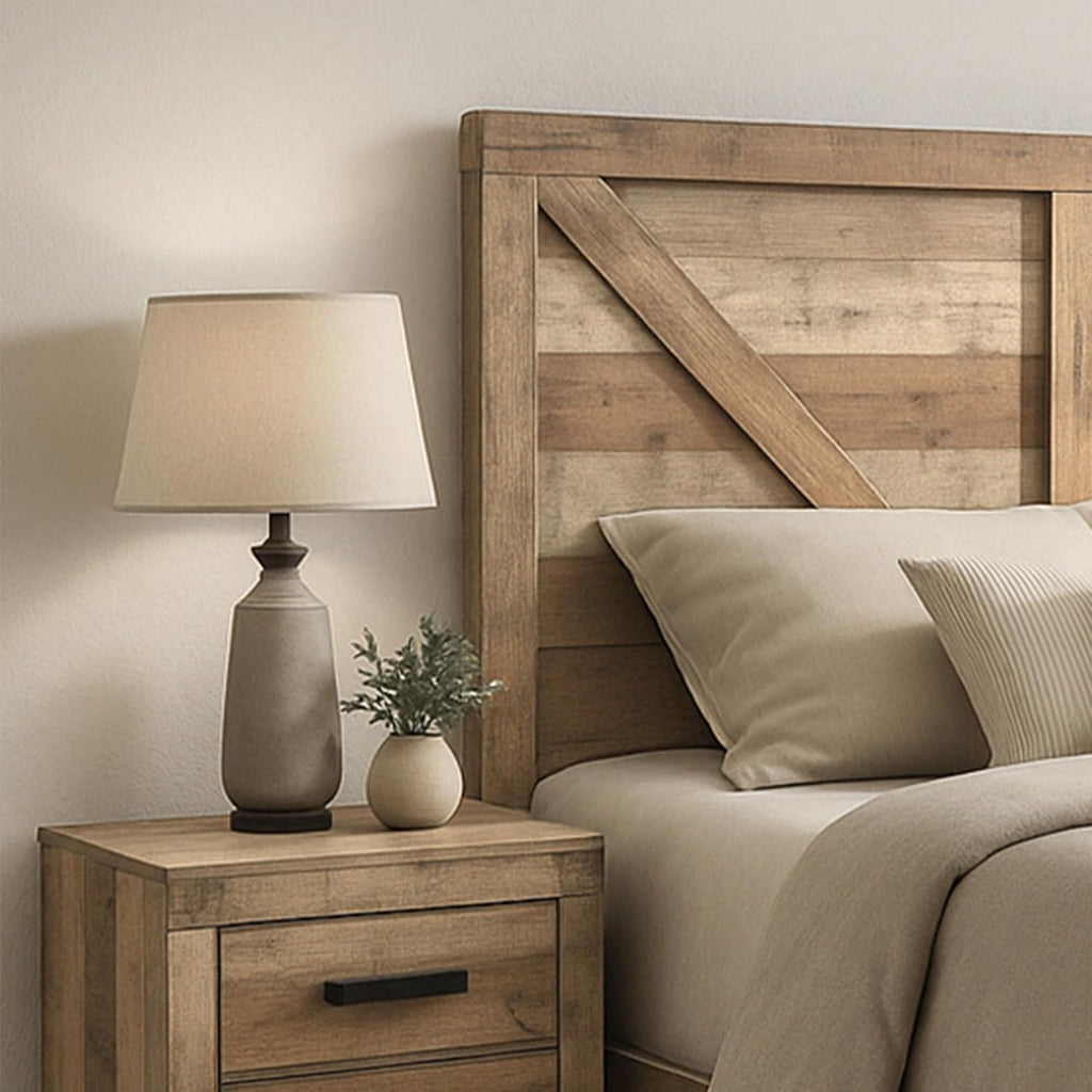 Kings Brand Furniture 2-Piece Antique Natural Bedroom Set – Wood Bed Frame and 1 Night Stand (Queen)