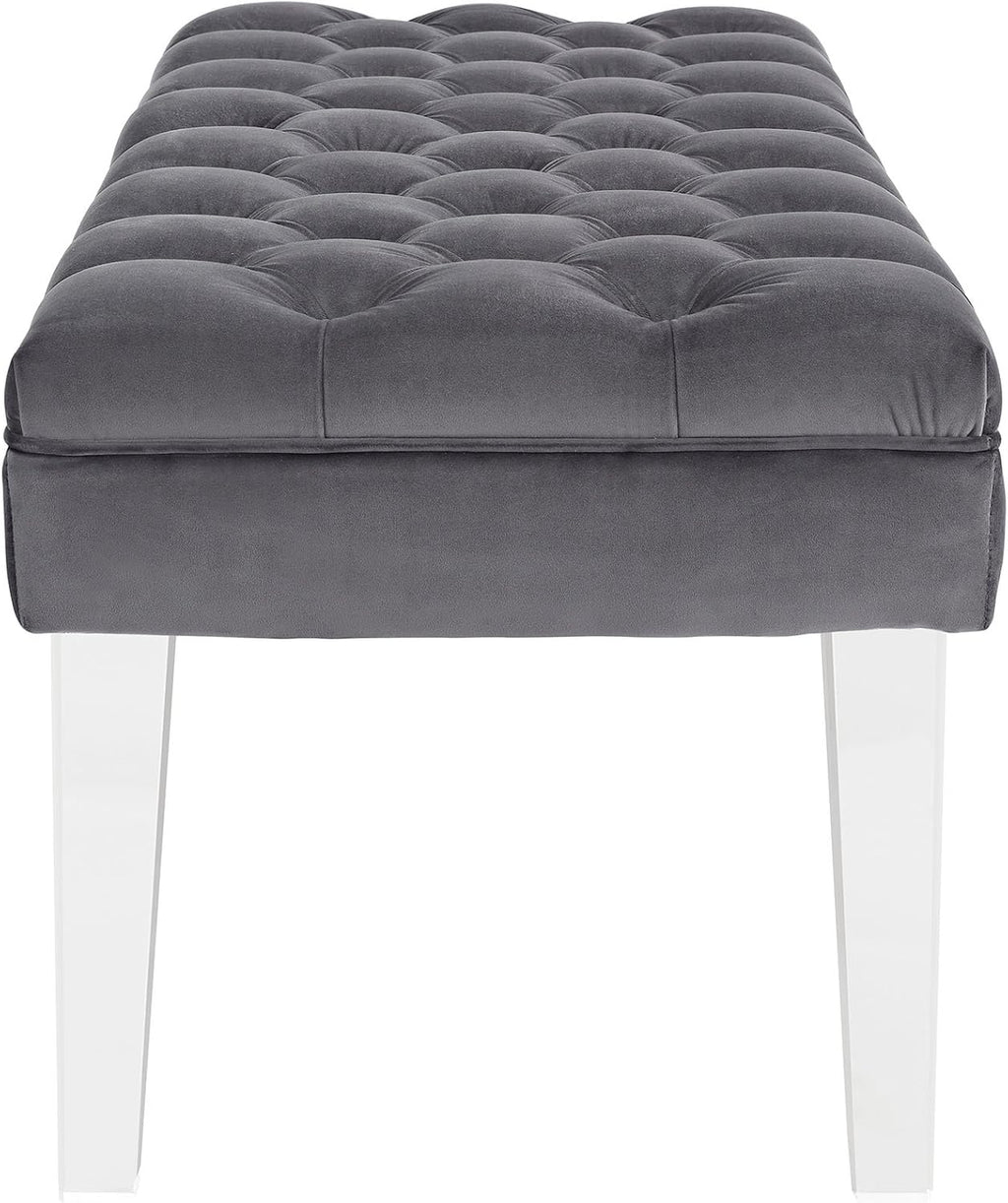 Modway Valet Tufted Button Performance Velvet Upholstered Bedroom Or Entryway Bench with Acrylic Legs in Gray
